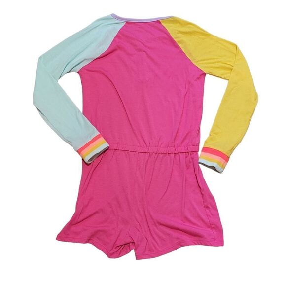 Pink colorblock long sleeve romper pj's - Picture 2 of 4